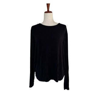 Cozy Earth Women's Top 2X Bamboo Longsleeve Ribbed Black Shirt Comfy Pullover